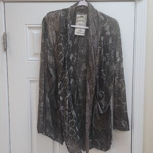 Vintage Lace & Velvet Open-Front Cardigan in Charcoal and Taupe